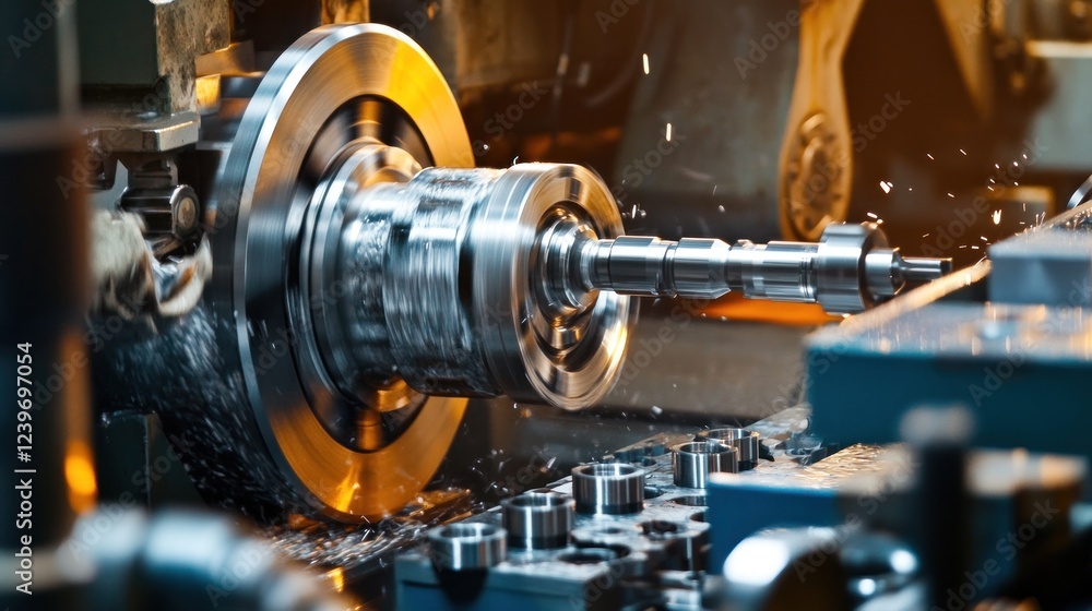 Aufkleber precision metalworking with a lathe creating metal parts in a factory