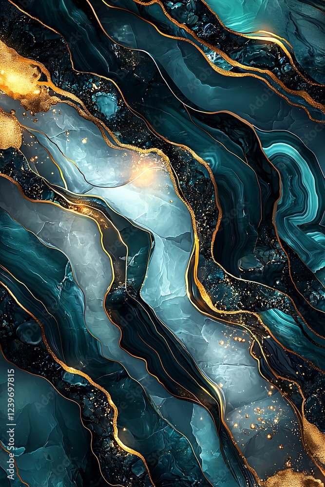 Aufkleber elegant blue and gold abstract background with layered patterns : generative ai