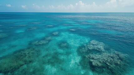 Obraz premium Aerial View Of Turquoise Ocean With Coral Reefs On A Sunny Day
