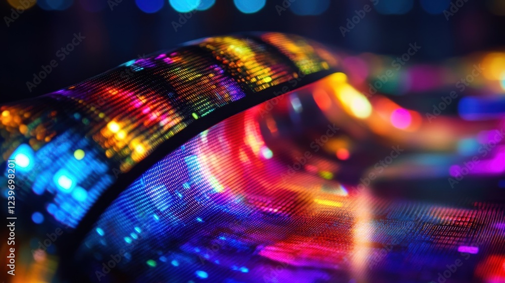 Poster a closeup photograph of a flexible oled display panel intended for immersive augmented reality exper