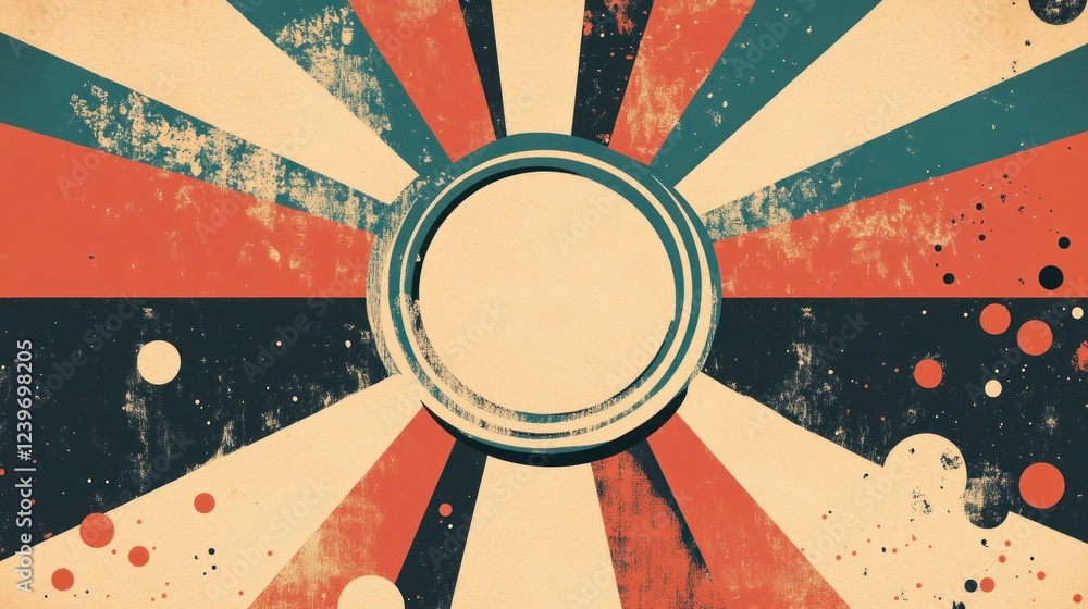Poster retro burst with central circle and textured geometric radial pattern