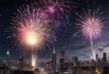 Confetti falling from sky with New Year's Eve fireworks display background,  celebration, confetti,  new year