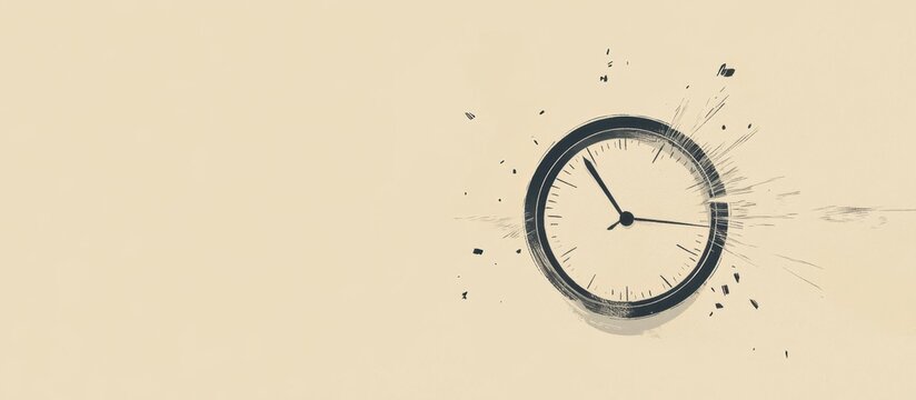 Exploding Clock, Time Distortion, Abstract Beige Background Concept