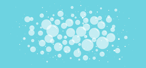 Cartoon bubble foam, soap background, water soda ball, bathroom pattern, laundry suds. Shampoo splash, baby shower, drink fizz banner. Abstract vector illustration