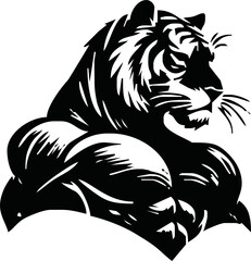 Strong and angry Tiger. The wild animal has huge muscles.vector logo or mascot for boxing team.