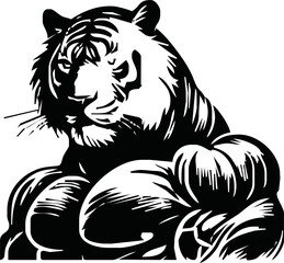 Strong and angry Tiger. The wild animal has huge muscles.vector logo or mascot for boxing team.