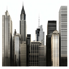 Fototapeta premium Modern Metropolis Towers Rise Majestically Against a Bright White Sky, Creating a Stunning Urban Landscape.
