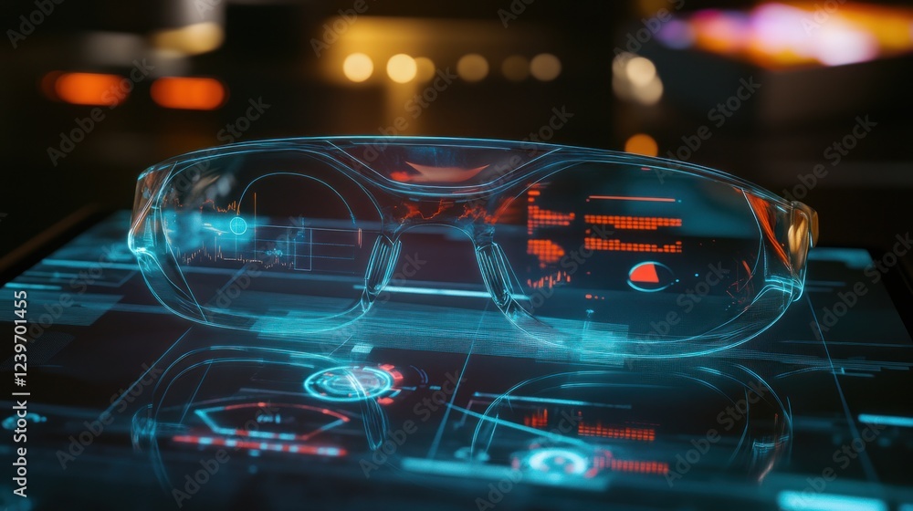 Poster augmented reality glasses displaying data on a digital interface
