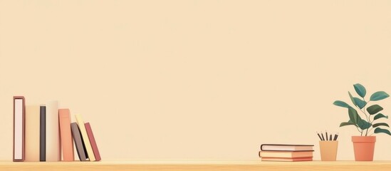 Calm Minimalist Home Office Desk Setup with Books and Plant
