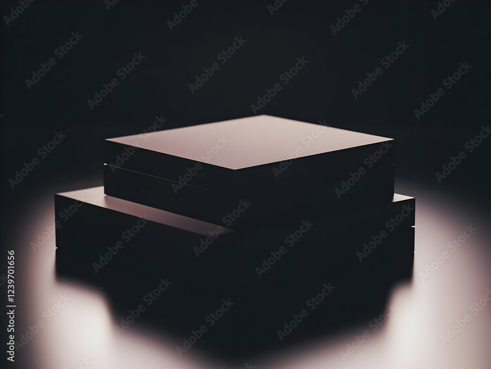 Aufkleber two dark square boxes stacked on a light surface, creating a minimalist still life composition.