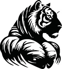 Strong and angry Tiger. The wild animal has huge muscles.vector logo or mascot for boxing team.