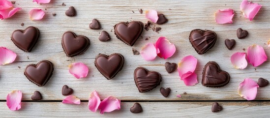 Valentine's Day Chocolate Hearts on Wooden Table