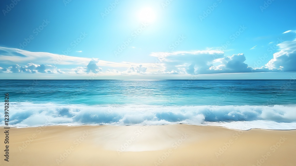 Poster Breathtaking Ocean View with Sparkling Waves and Soft Sands on a Sunny Day : Generative AI