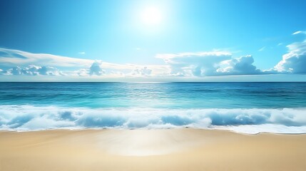 Breathtaking Ocean View with Sparkling Waves and Soft Sands on a Sunny Day : Generative AI