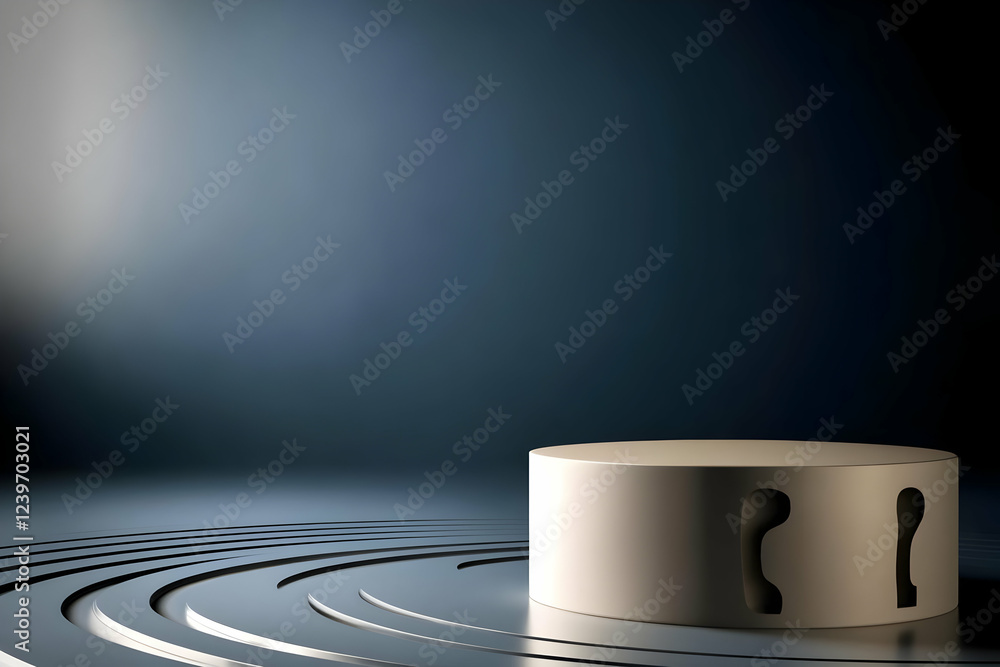 Poster 3d podium stands on a circular platform with a dark background for product display with gradient lig
