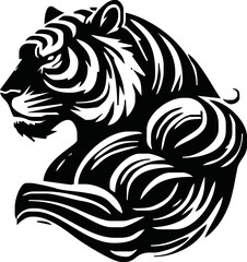 Strong and angry Tiger. The wild animal has huge muscles.vector logo or mascot for boxing team.