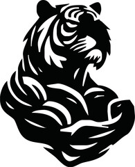 Strong and angry Tiger. The wild animal has huge muscles.vector logo or mascot for boxing team.