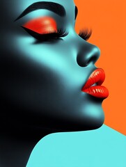 Elegant Female Profile with Bold Orange and Teal Design for Eye-Catching Artwork and Branding : Generative AI