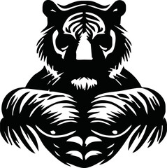 Strong and angry Tiger. The wild animal has huge muscles.vector logo or mascot for boxing team.