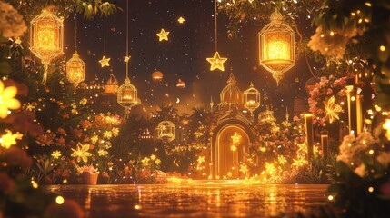 Magical Lantern Garden Night Scene