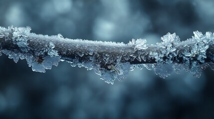 Frozen branch detail soft blue light winter nature. AI Generated