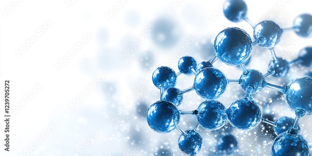 Poster Blue molecules with bubbles creating an abstract scientific background for technology and chemistry : Generative AI