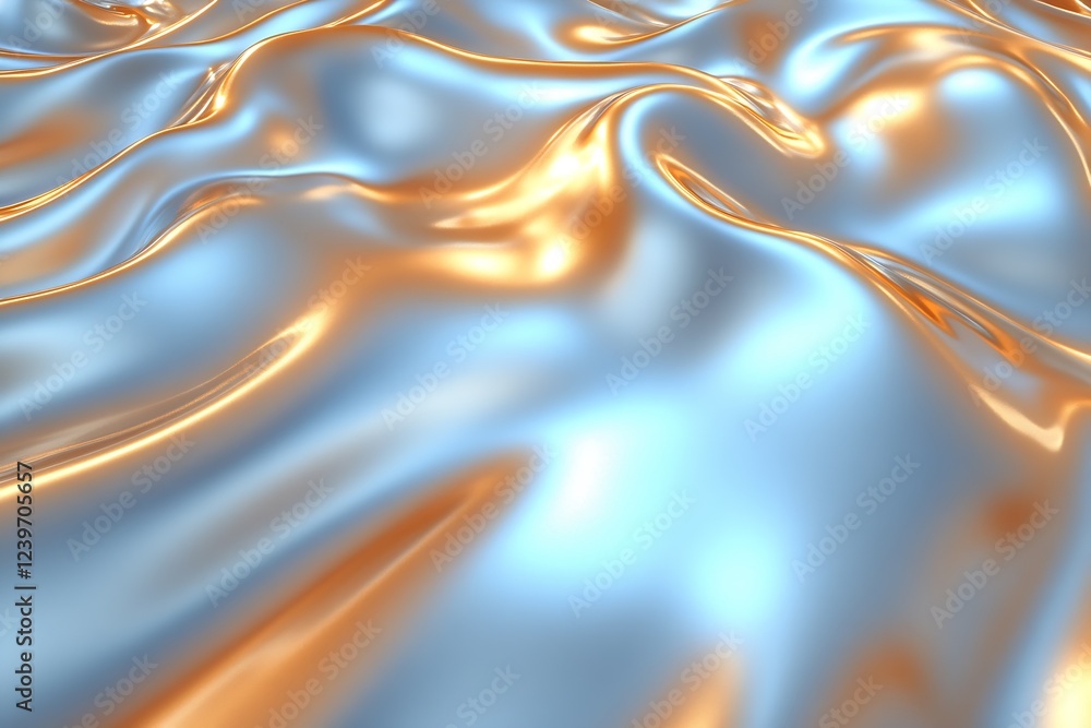Aufkleber elegant flowing blue and gold fabric highlighting gleaming textures and tones : generative ai