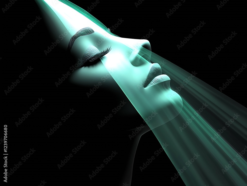 Aufkleber Elegant Abstract Female Face with Soft Light Rays and Dynamic Shadows : Generative AI