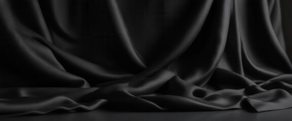 Obraz premium Dark luxury fabric texture background with clean copy space, black background, clean layout, modern aesthetic