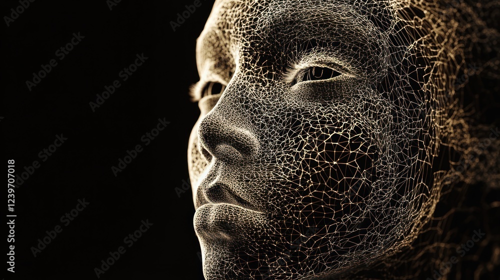 Poster abstract depiction of human face using connected lines for technology concept