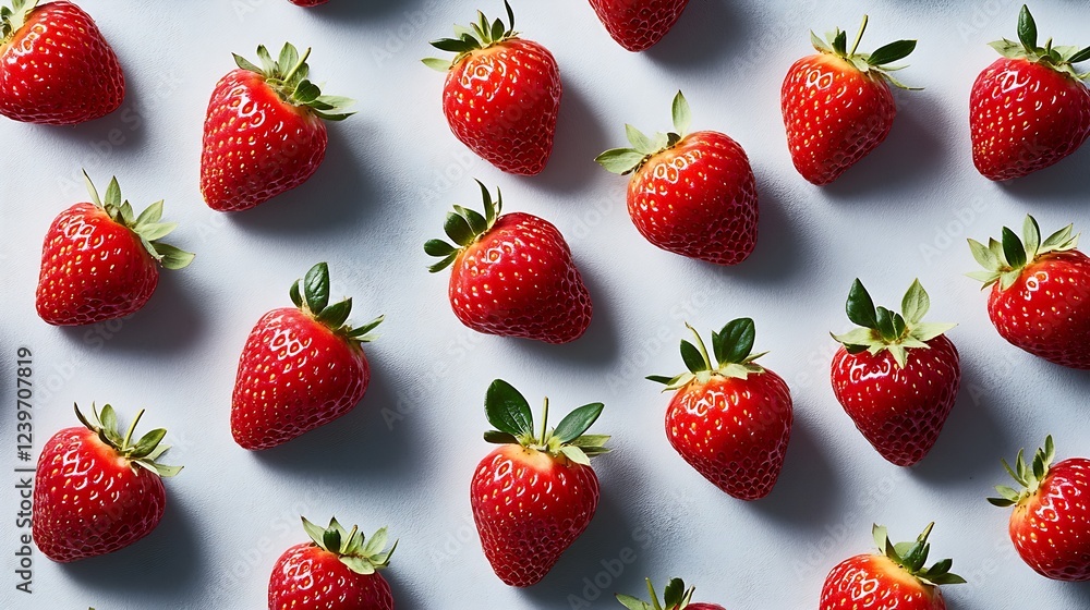 Poster Fresh Ripe Strawberries Arranged in a Pattern on a Light Background for Culinary and Healthy Eating Themes : Generative AI