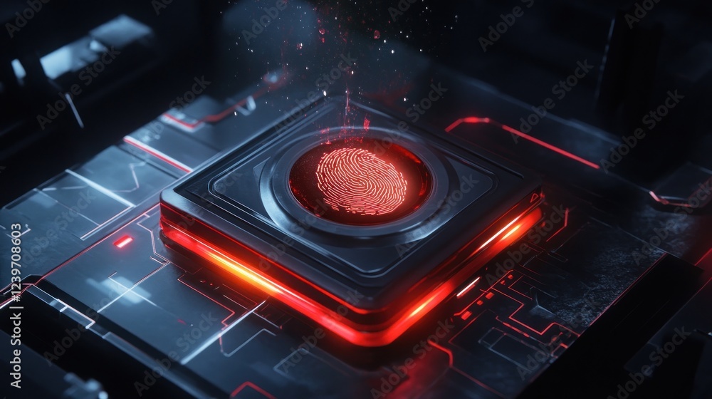 Aufkleber futuristic biometric authentication with glowing fingerprint scanner technology
