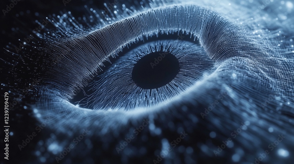 Poster abstract digital eye illustration with particle lines and light points