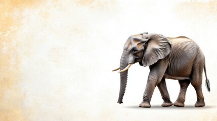 Majestic African Elephant Walking Across a Light Beige Textured Background Evoking Calm and Wilderness