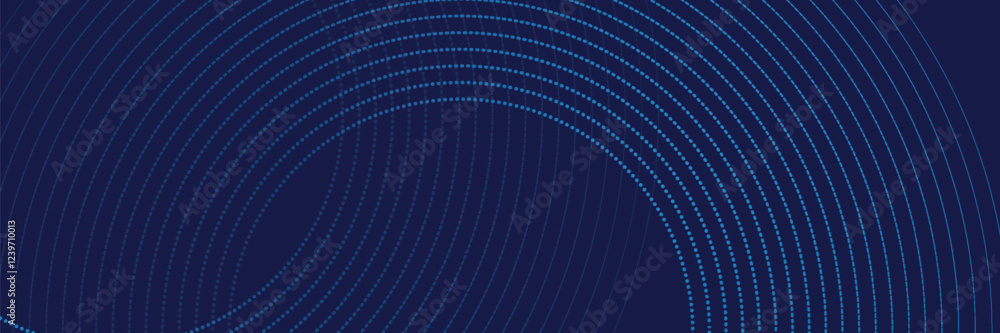 Wall mural abstract blue geometric lines glowing on dark blue background. modern shiny blue circle lines patter