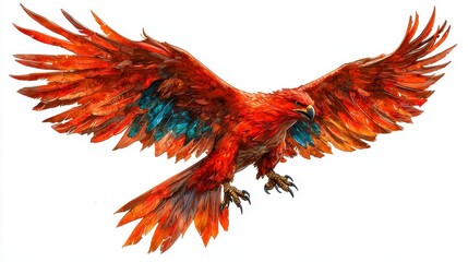 Obraz premium Majestic Red Brown Eagle in Flight Against White Background