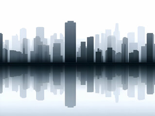 Fototapeta premium Cityscape silhouette reflected in water, a minimalist and modern urban landscape background