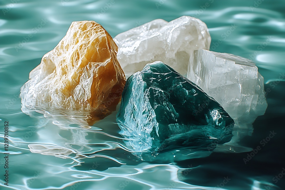 Aufkleber decorative crystal stones captured in water adding elegance to imagery : generative ai