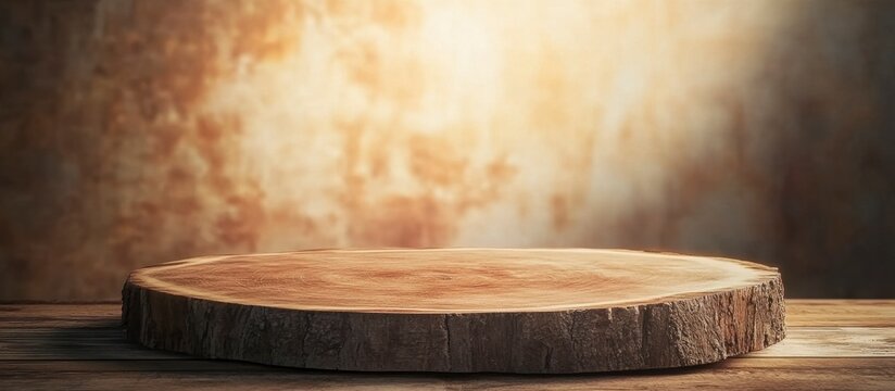 Rustic Wooden Podium on Wooden Table Against Warm Background