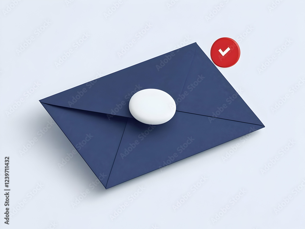 Poster 3d rendered blue envelope sealed and marked with a check mark notification icon
