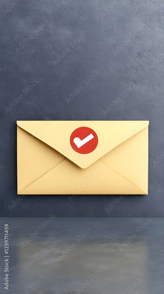 Poster 3D Yellow Envelope with Red Check Mark on Dark Gray Background