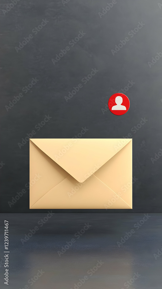 Aufkleber 3d render of a closed envelope with a user icon notification on a dark background