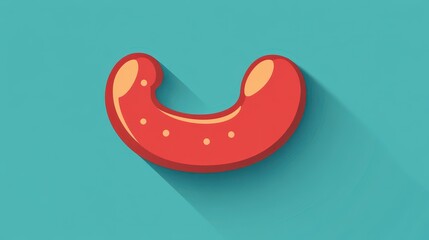 Illustration of a Single, Bright Red Cartoon-Style Sausage With a Long Shadow on a Solid Light Blue Background, Emphasizing a Bold and Playful Design