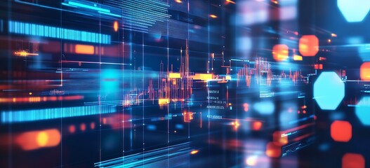 Fototapeta premium High-Tech Digital Interface with Colorful Lights and Data Patterns for Advanced Technology Concepts : Generative AI