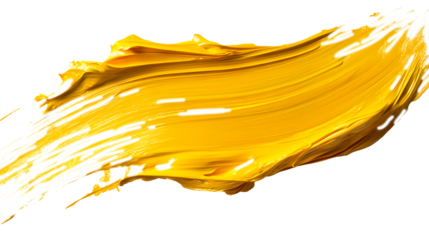 Bright yellow paint stroke on a transparent background showcasing vibrant color and texture in an artistic style