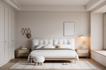 Interior Bedroom Wall Mockup - 3d rendering, 3d illustration