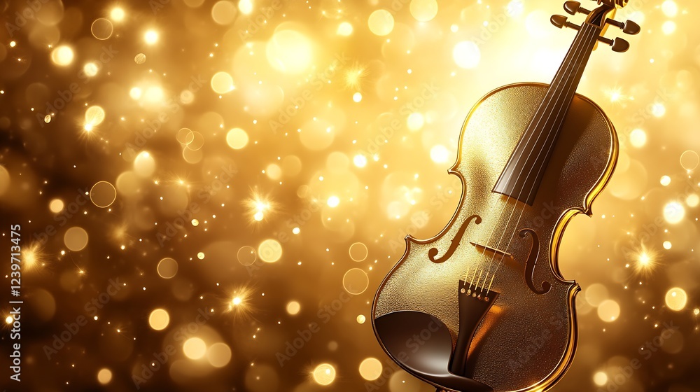 Aufkleber Mesmerizing Gold Violin with Sparkling Background Suitable for Music and Performance Visuals : Generative AI