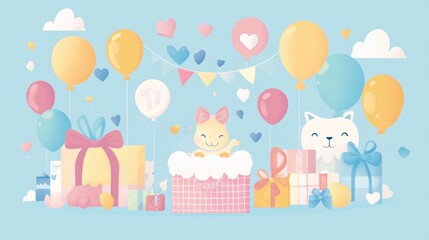 Centered Flat Vector Illustration of a Baby Shower Decoration with Blue and Pink Accents