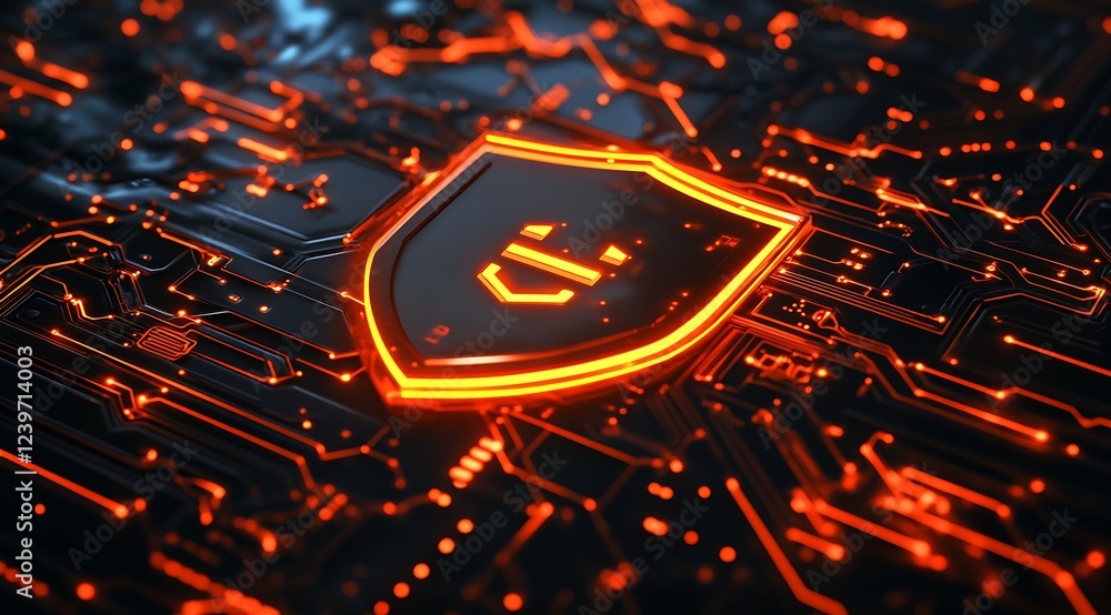 Aufkleber futuristic shield with orange glow and circuit board background for cyber defense : generative ai