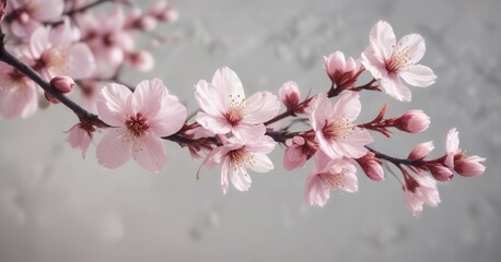 Obraz premium Delicate watercolor cherry blossom branch in full bloom, soft, petals, pink